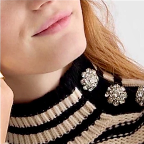 JCrew Cable-Knit Mock-neck Pullover in Stripe With Jewel Buttons- - Picture 2 of 9
